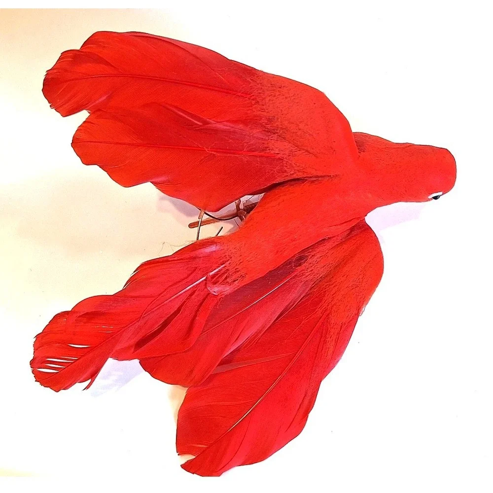 Vintage Red Feathered Bird Floral Picks Set of 3 Christmas Decor Craft Supplies
